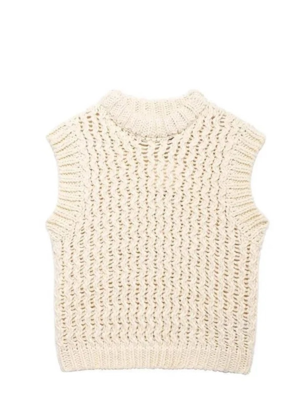 Zara Cream Cable Knit Sleeveless Turtleneck Vest